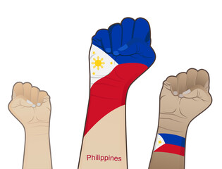 The spirit of struggle by lifting the hands with the Philippine flag on them