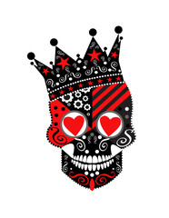 King skull with heart eyes on the white background