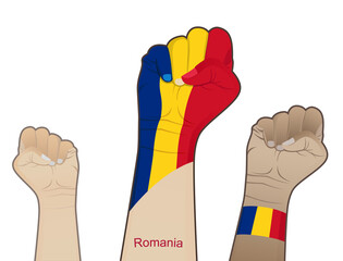 The spirit of struggle by lifting a hand with the Romanian flag on it