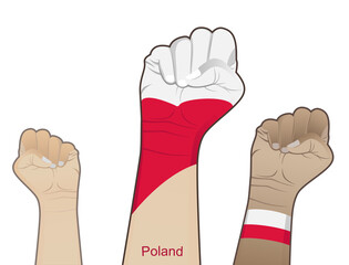 The spirit of struggle by lifting a hand with a Polish flag on it