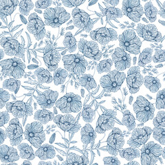 Flower Wild Poppy of Root Chakra pattern blue lines