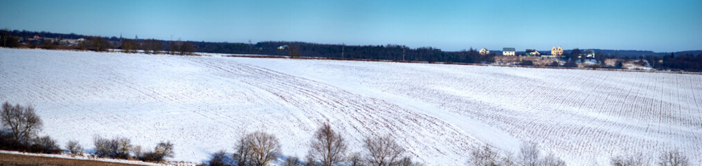 Fototapeta na wymiar The snow-covered field of the harvested crop