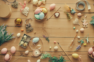 Easter concept. Celebration. Easter photo. Wooden table.