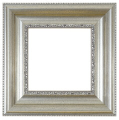 Silver, square frame on a white background