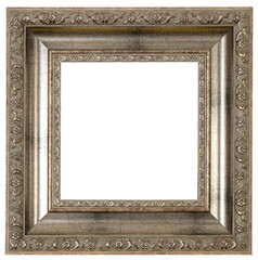 Silver, square frame on a white background