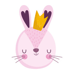 cute rabbit head animal with crown cartoon character