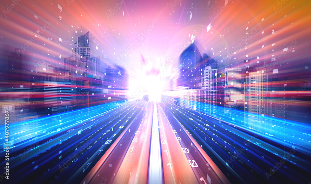 Aufkleber digital data flow on road with motion blur to create vision of fast speed transfer . concept of futu