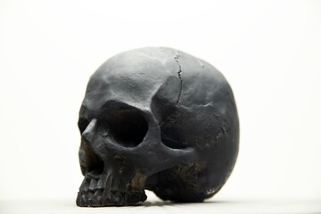Spooky dark black skull aginast white background isolated