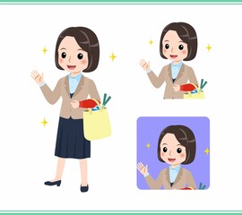 Young woman in beige suit