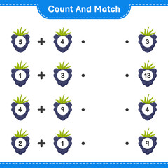 Count and match, count the number of Blackberries and match with right numbers. Educational children game, printable worksheet, vector illustration