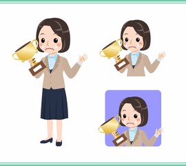 Young woman in beige suit