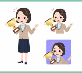 Young woman in beige suit