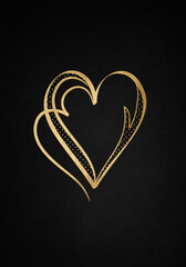 Black background with luxery golden heart. Valentines day illustration.