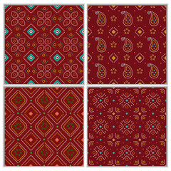 Set of four beautiful Bandhani designs on red