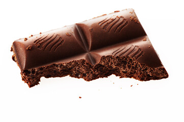 Close-up tile of porous chocolate isolated on white background