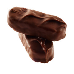 Close-up of a chocolate bar isolated on white background