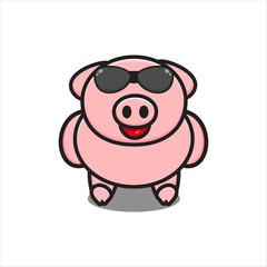 mascot funny pig with glasses, cute pig character vector eps 10