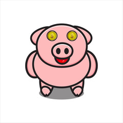 cute pig mascot with dollar eye, cute pig character vector eps 10