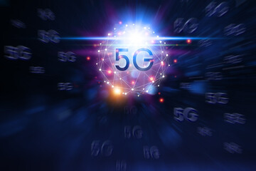  innovative technology 5G. Mixed media, digital concepts and connecting the world.
