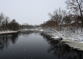 frozen river in winter Charles river waltham MA