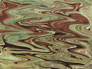 Marbled green and brown abstract background. Liquid marble pattern