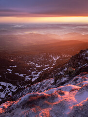 Sunrise in the mountains during a hike