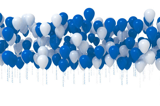 Dark blue and white party balloons in a row isolated on white background. 3d illustration