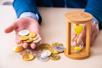 Old man earning money via Internet in time management concept