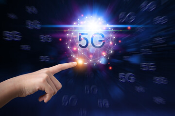 Business people are using innovative technology 5G. Mixed media, digital concepts and connecting the world.
