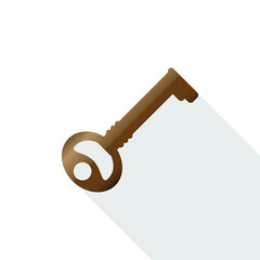 Key in brown color with shadow and white background