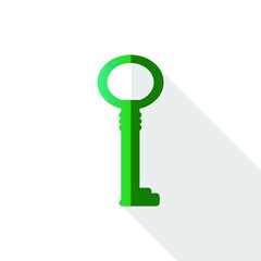 Key in green color with shadow and white background