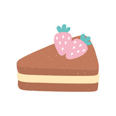 slice cake with fruits icon in cartoon style