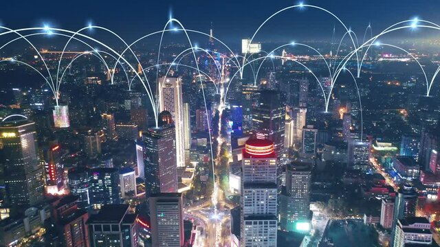 city and network connection concept.communication.smart city