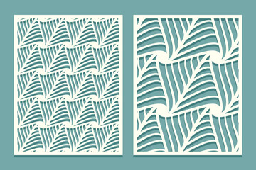 Set decorative rectangular card for cutting. Abstract geometric linear pattern. Laser cut.