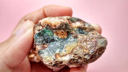 igneous andesite altered in hydrothermal alteration zone, with vein, quartz, chlorite, calcite,...