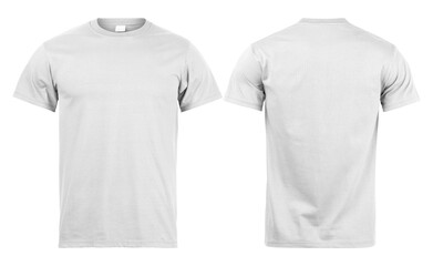Grey T shirt mockup front and back used as design template, isolated on white background with...
