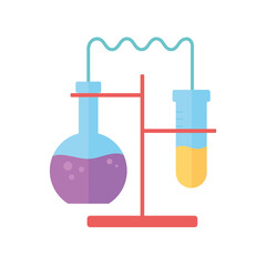 chemistry lab experiment with test tubes science flat style