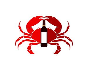 Red crab seafood with wine bottle inside