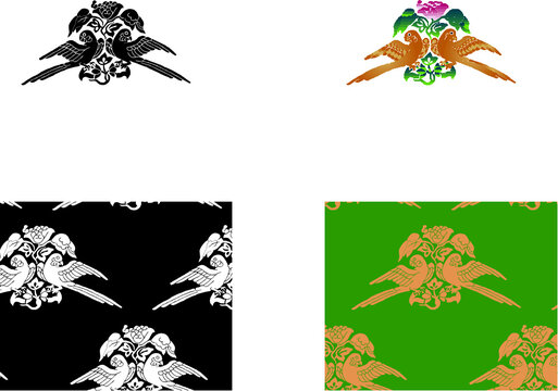 平安有職文様_樹下鸚哥（じゅかいんこ）_タイル