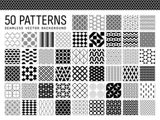 50種類のシンプルな幾何学パターン/モノクロ