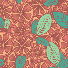Oranges, leaves and branches in line and bright colors2. vector illustration