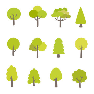Collection of trees. tree set isolated on white background. vector illustration.	