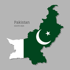 Map of Pakistan with national flag. Highly detailed editable map of Pakistan, East Asia country territory borders. Political or geographical design element vector illustration