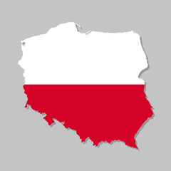 Obraz premium Highly detailed map of Poland with flag. Silhouette of European country map with Polish flag inside vector illustration on light gray background