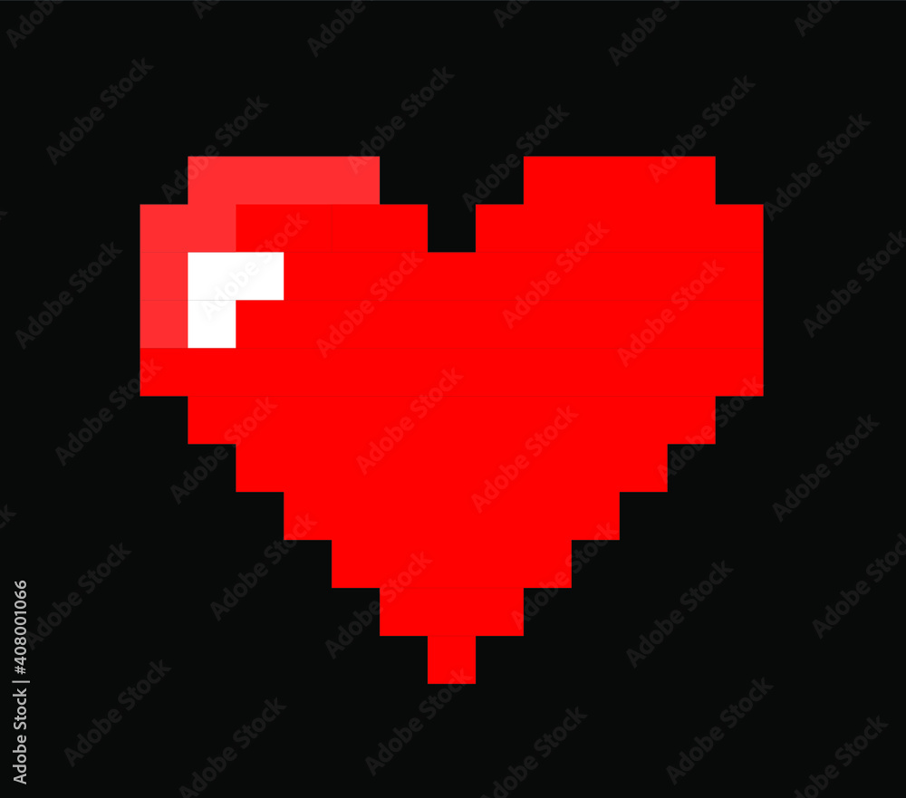Poster pixel art heart icon isolated on black background. vector 8-bit retrowave and vaporwave style illust