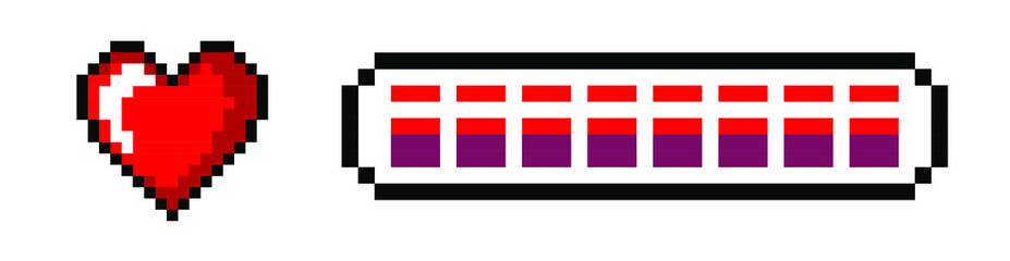 Pixel art hearts in 90s retrowave style.