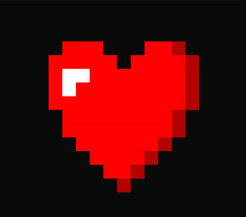 Pixel art heart icon isolated on black background. Vector 8-bit retrowave and vaporwave style illustration.