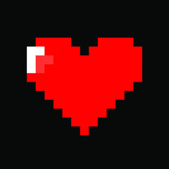 Pixel art heart icon isolated on black background. Vector 8-bit retrowave and vaporwave style illustration.