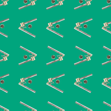 Seamless Pattern From Garlic Press Isolated On Green Flat Lay