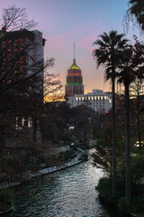 View of downtown San Antonio at Sunset